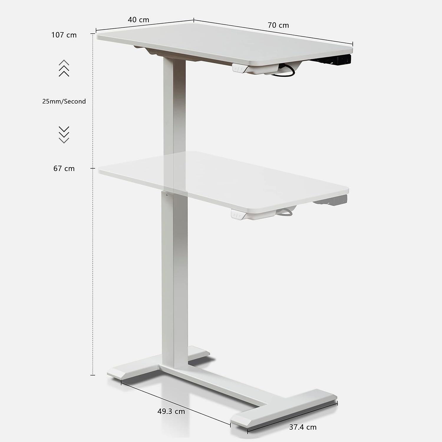 Electric Standing Desk on Wheels Height Adjustable Overbed Laptop Table White