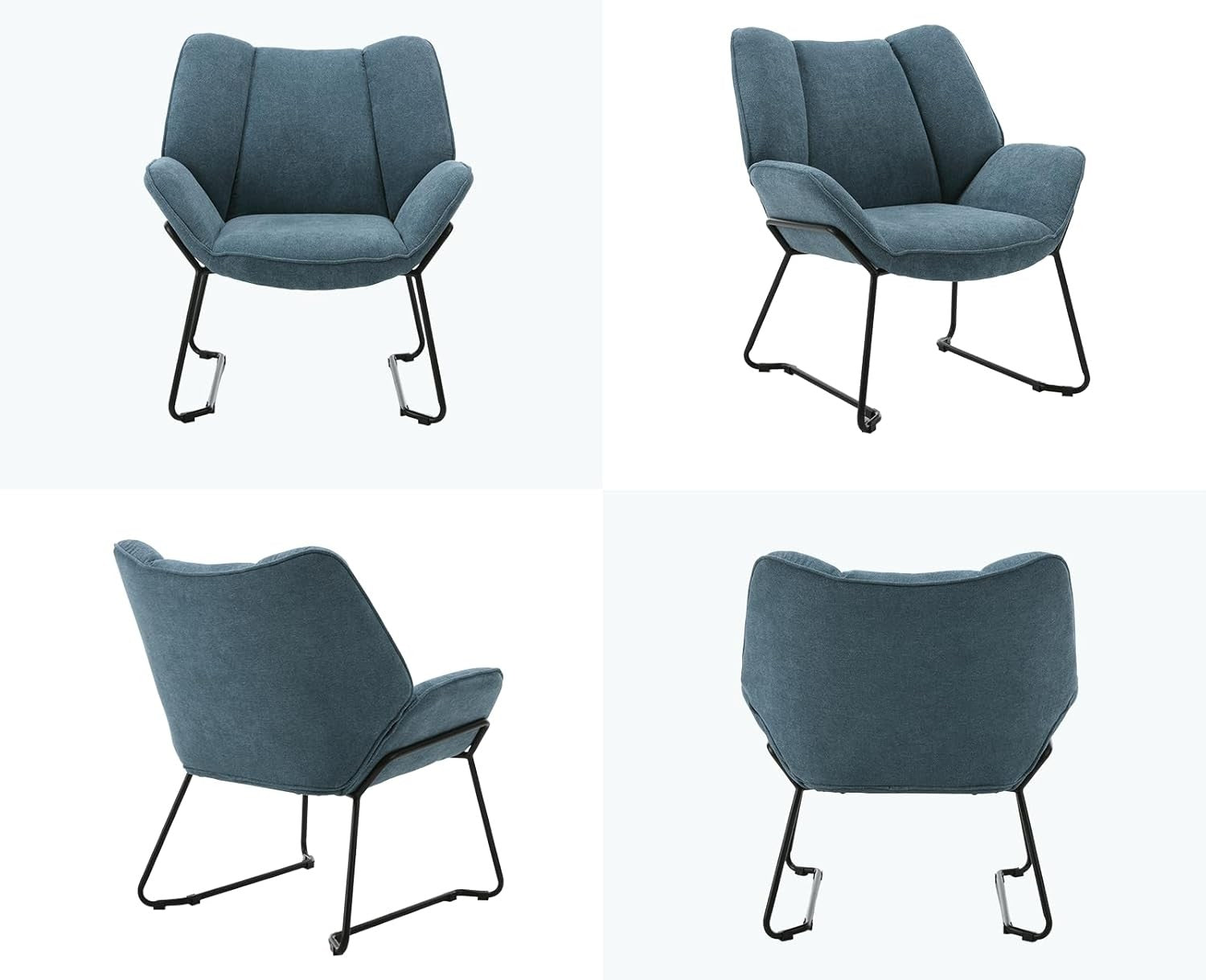 Blue Chenille Accent Tub Chair Metal Legs Modern Armchair