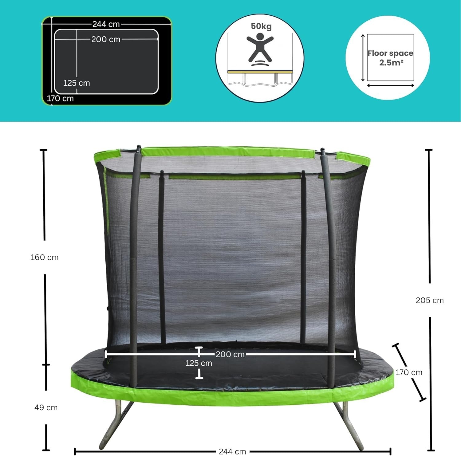 8ft Rectangular Garden Trampoline Safety Enclosure Kids Outdoor