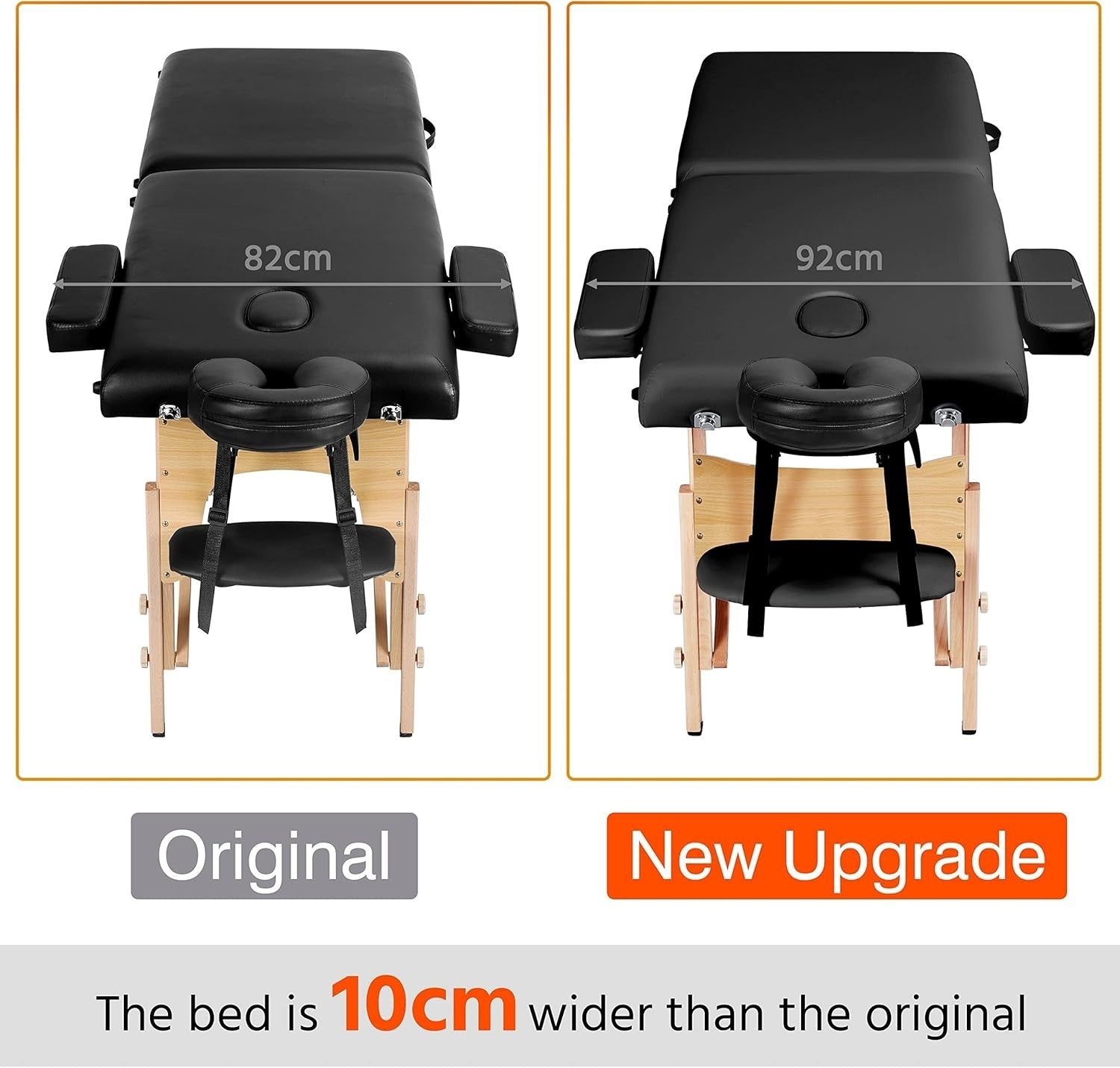 70cm Portable Massage Table | Foldable Wooden Lash Beauty Bed 2-Section Black