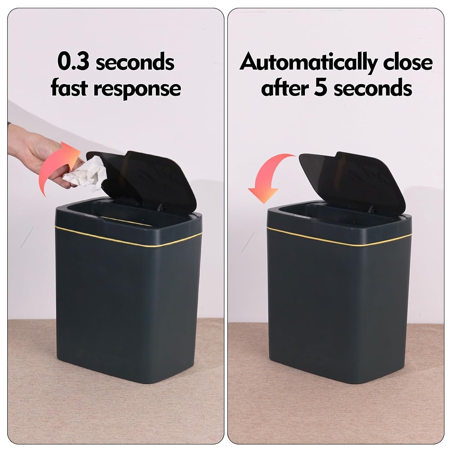 15L Green Motion Sensor Trash Bin – Slim Automatic Lid Can