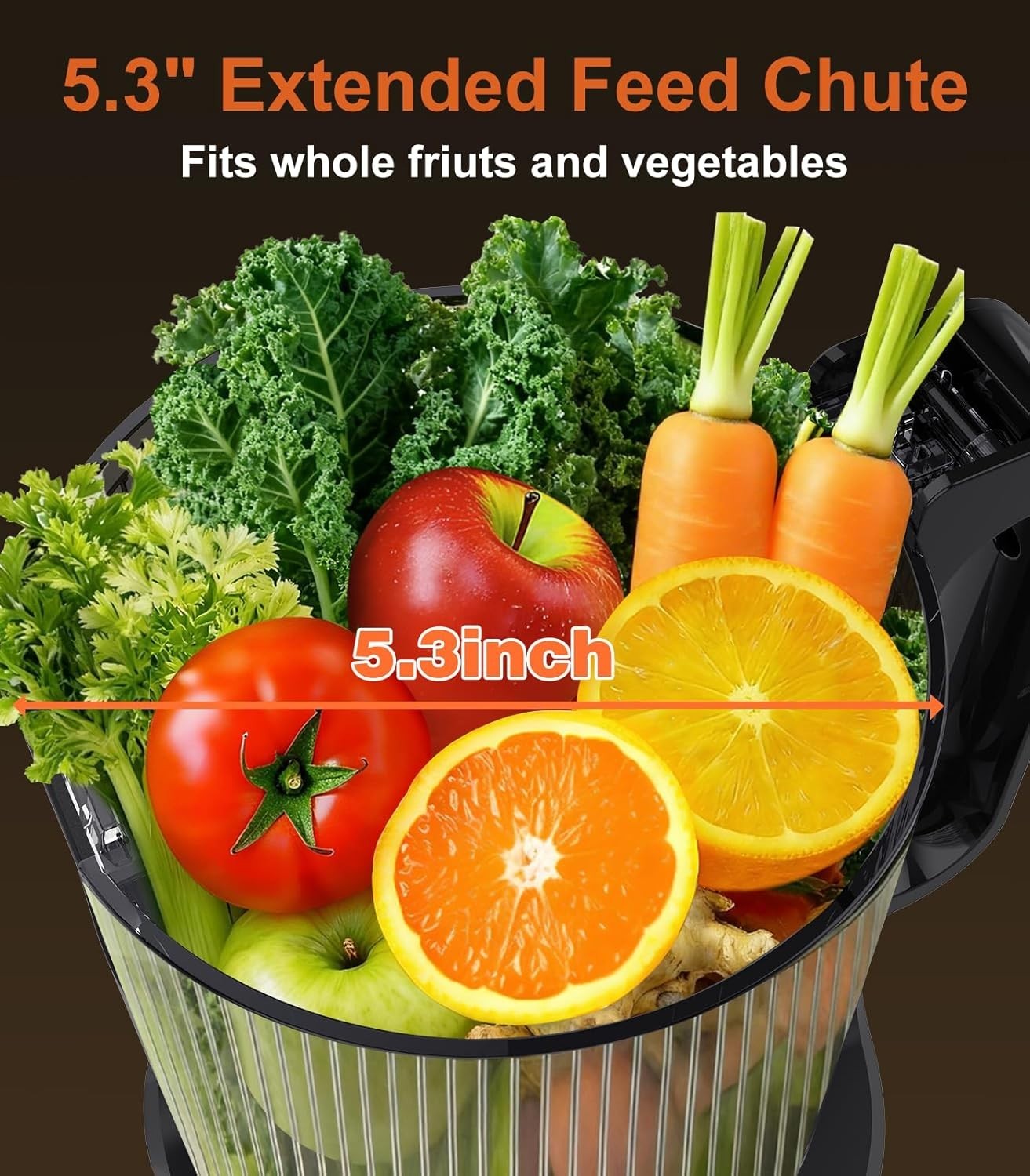 Cold Press Juicer Whole Fruit Slow Masticating 5.3in Feed Chute 400W