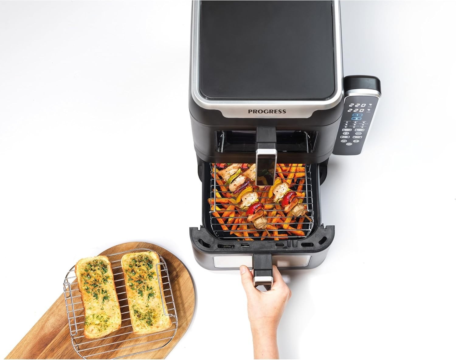 9L Dual Tier Air Fryer Stacked 2 Basket Window Touch LED 9 Presets 2400W