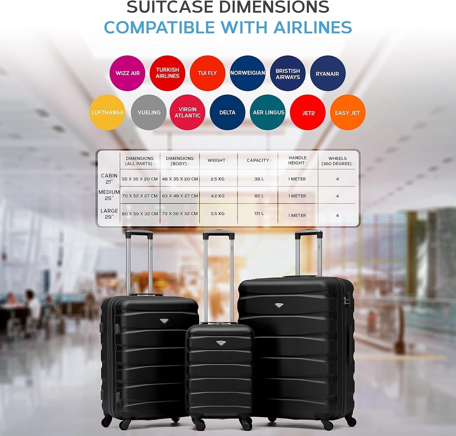 25” Medium Checked Suitcase Lightweight ABS Hard Shell 4 Spinner Wheels