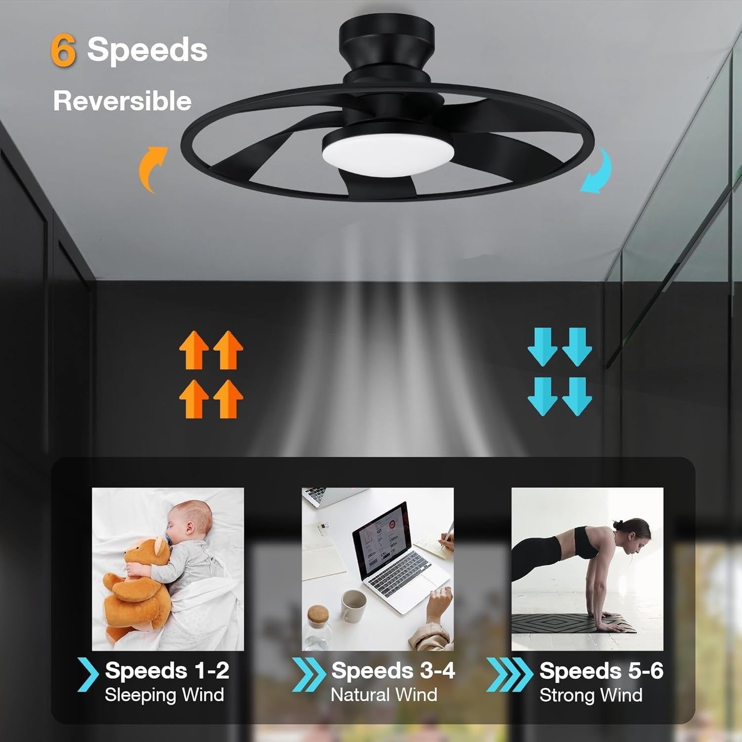 Hoenofly 22" Smart Ceiling Fan with Light, WiFi App Remote, Dimmable – Black