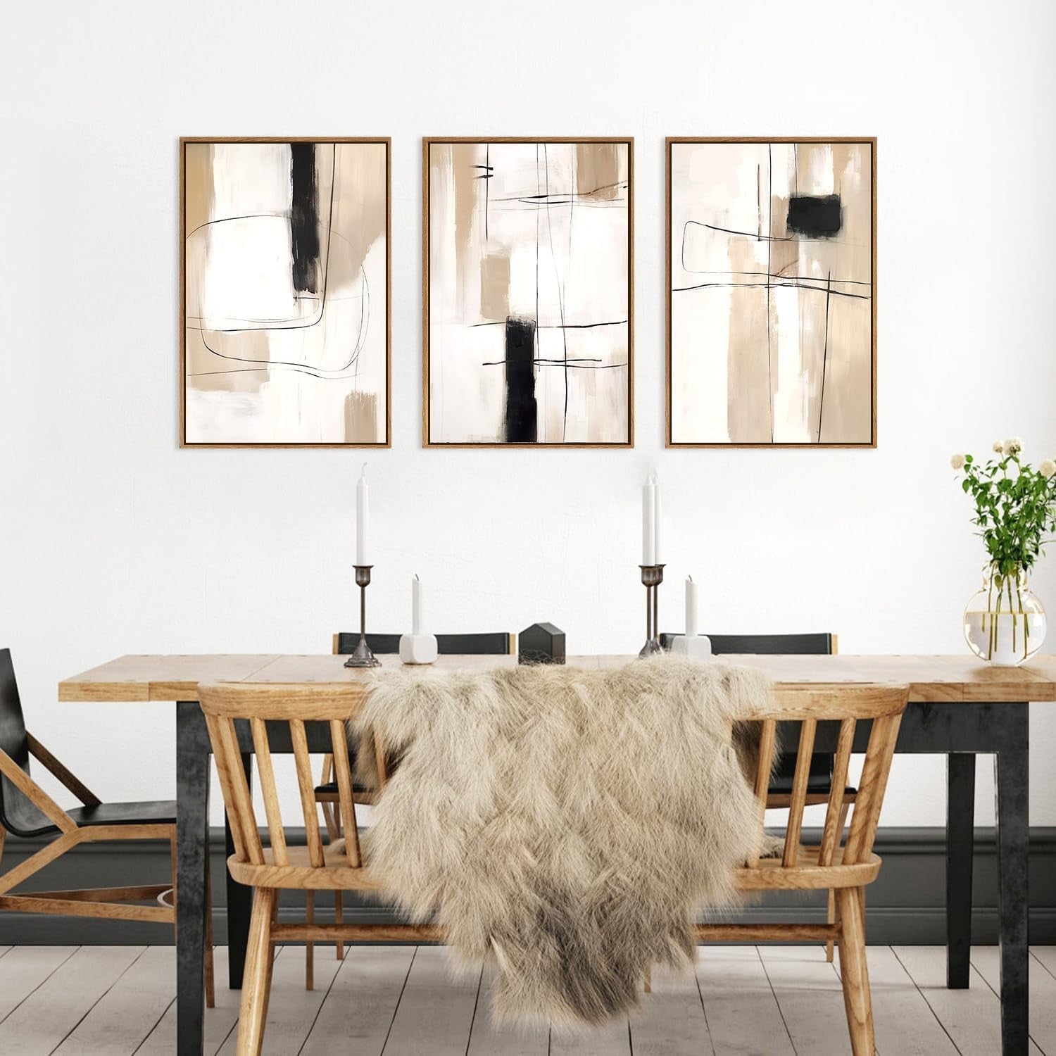 Abstract Yellow Grey Canvas Wall Art Set 3 Framed 30x40cm