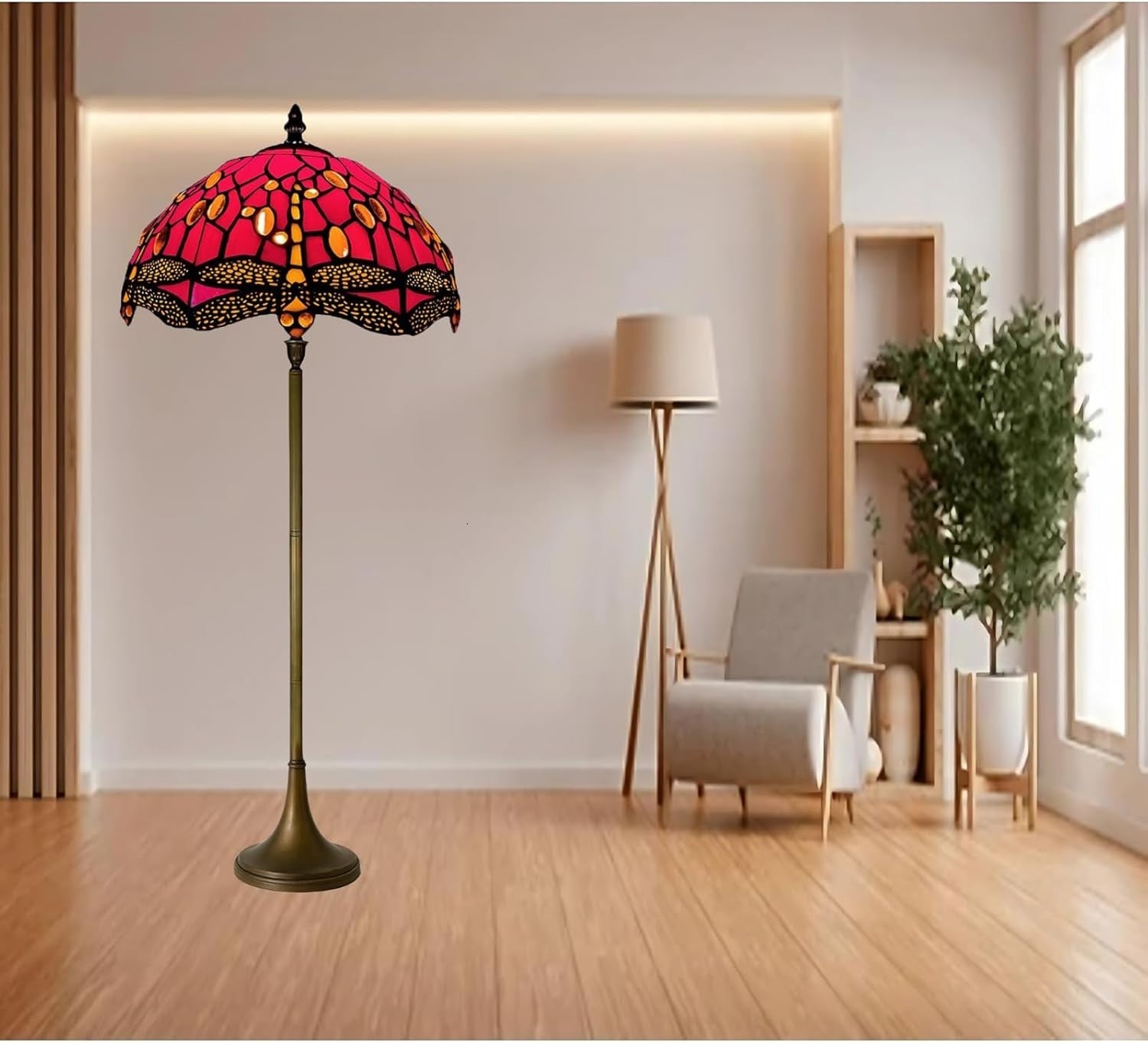 Tiffany Style Floor Lamp Handcrafted Stained Glass 16in Antique Design Light