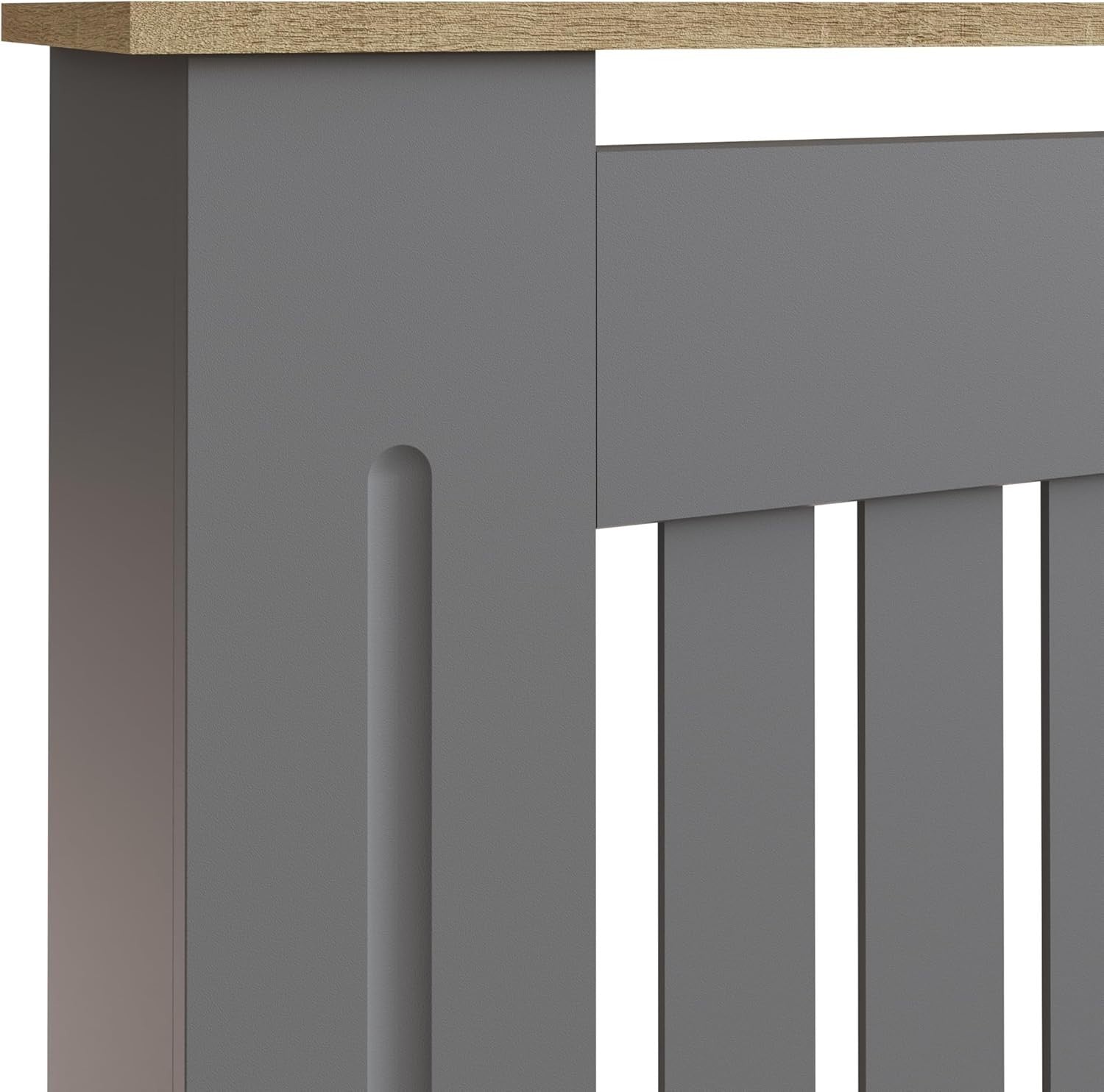 Modern Grey Radiator Cover Medium Slatted Wood Design