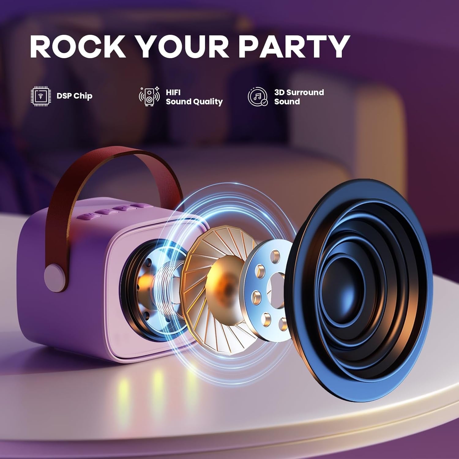 Kids Karaoke Machine 2 Wireless Mics LED Speaker Party Gift