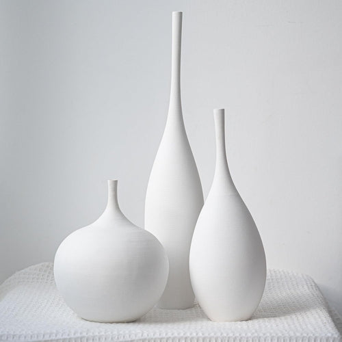 White Ceramic Vase Set of 3 Modern Minimalist Pampas Decor Centerpieces