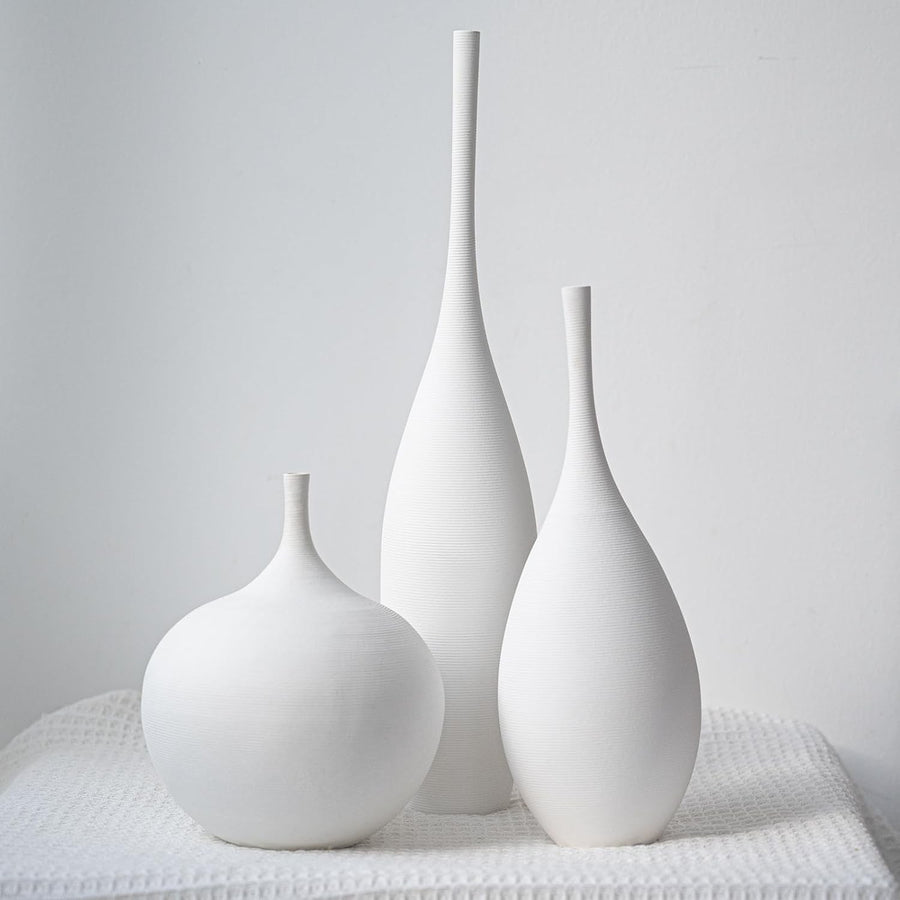 White Ceramic Vase Set of 3 Modern Minimalist Pampas Decor Centerpieces