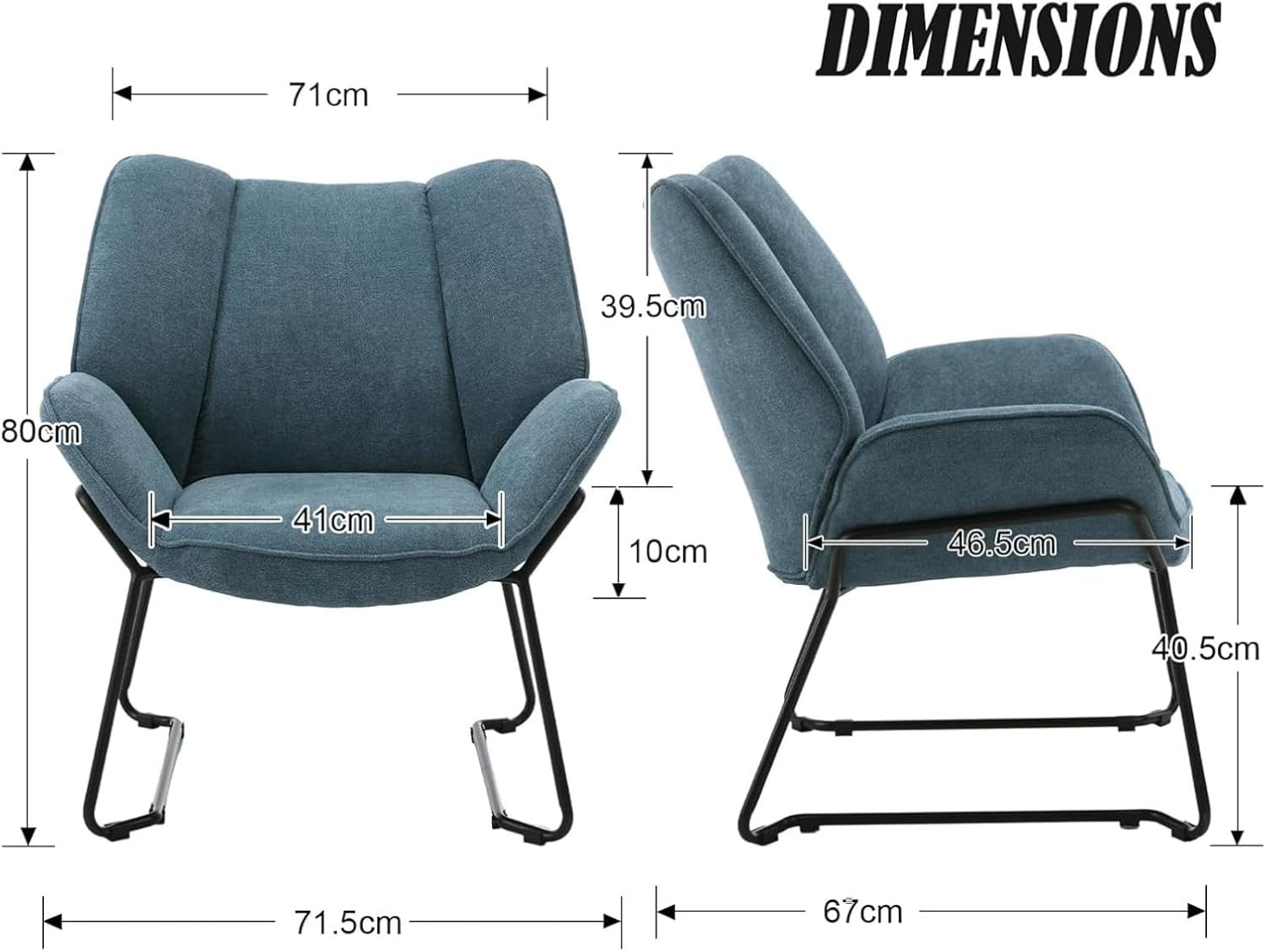 Blue Chenille Accent Tub Chair Metal Legs Armchair for Lounge Bedroom