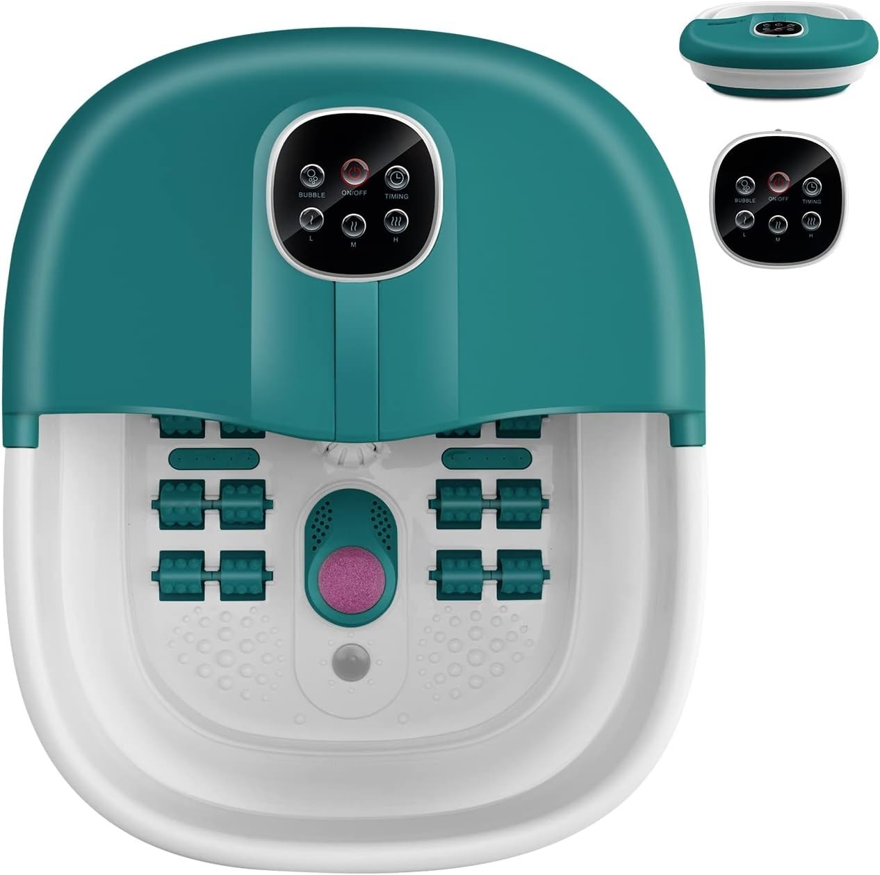 Folding Foot Spa Massager with Heat & Bubbles, Timer, Rollers, Pedicure Tub