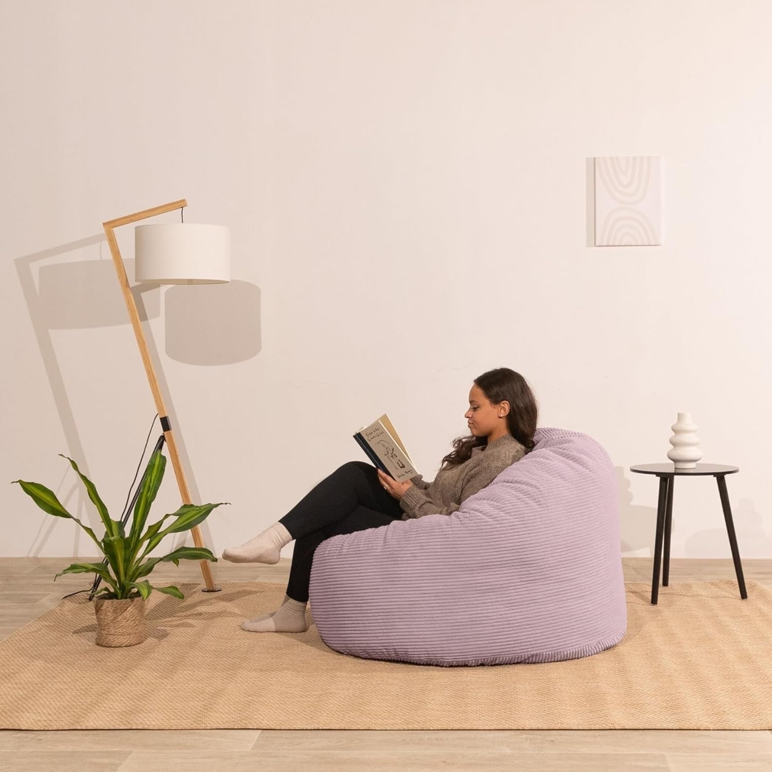 Large Corduroy Bean Bag Chair Sofa | Soft Foam Filled | Back Support | Adult