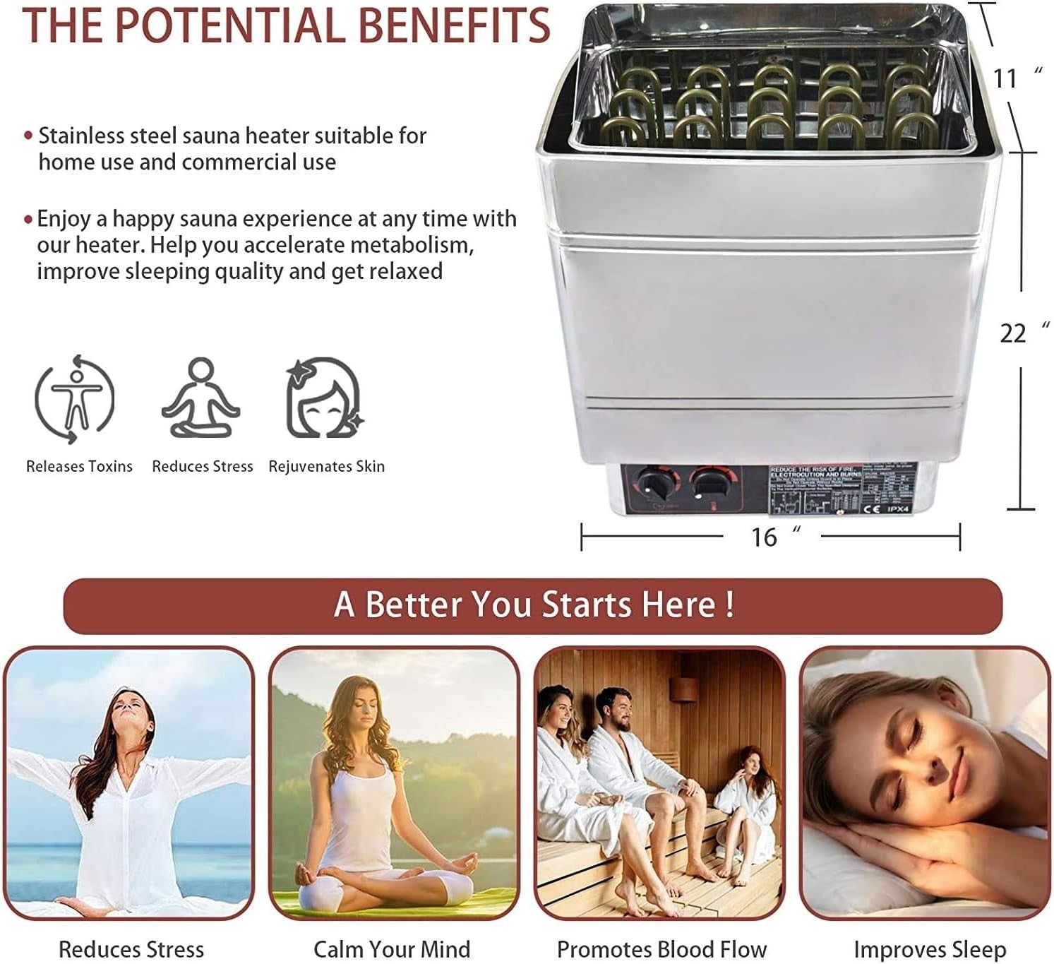 9KW Electric Sauna Heater Indoor Spa Stove Dry Steam Bath Wall Mount 220-240V