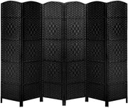 6 Panel Black Wicker Folding Room Divider Handwoven Privacy Screen 170cm