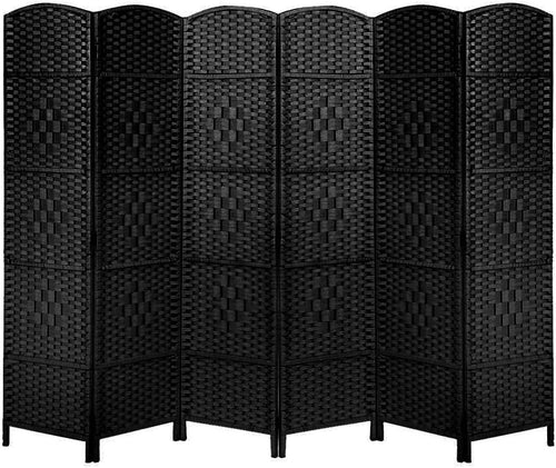 6 Panel Black Wicker Folding Room Divider Handwoven Privacy Screen 170cm