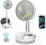 White Camping Fan – 20000mAh Rechargeable 8" Table Fan w/ Light, Timer & Remote