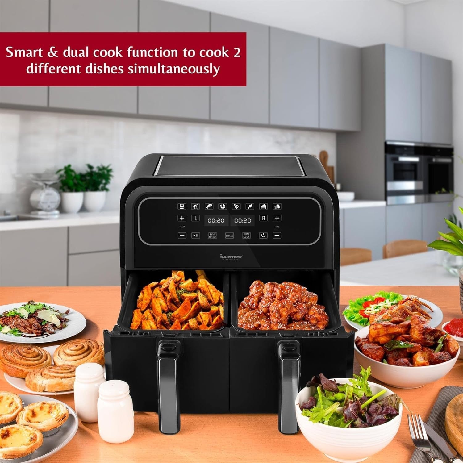 8L Dual Basket Digital Air Fryer | 8 Presets | Dual Zone Cooking | 1700W