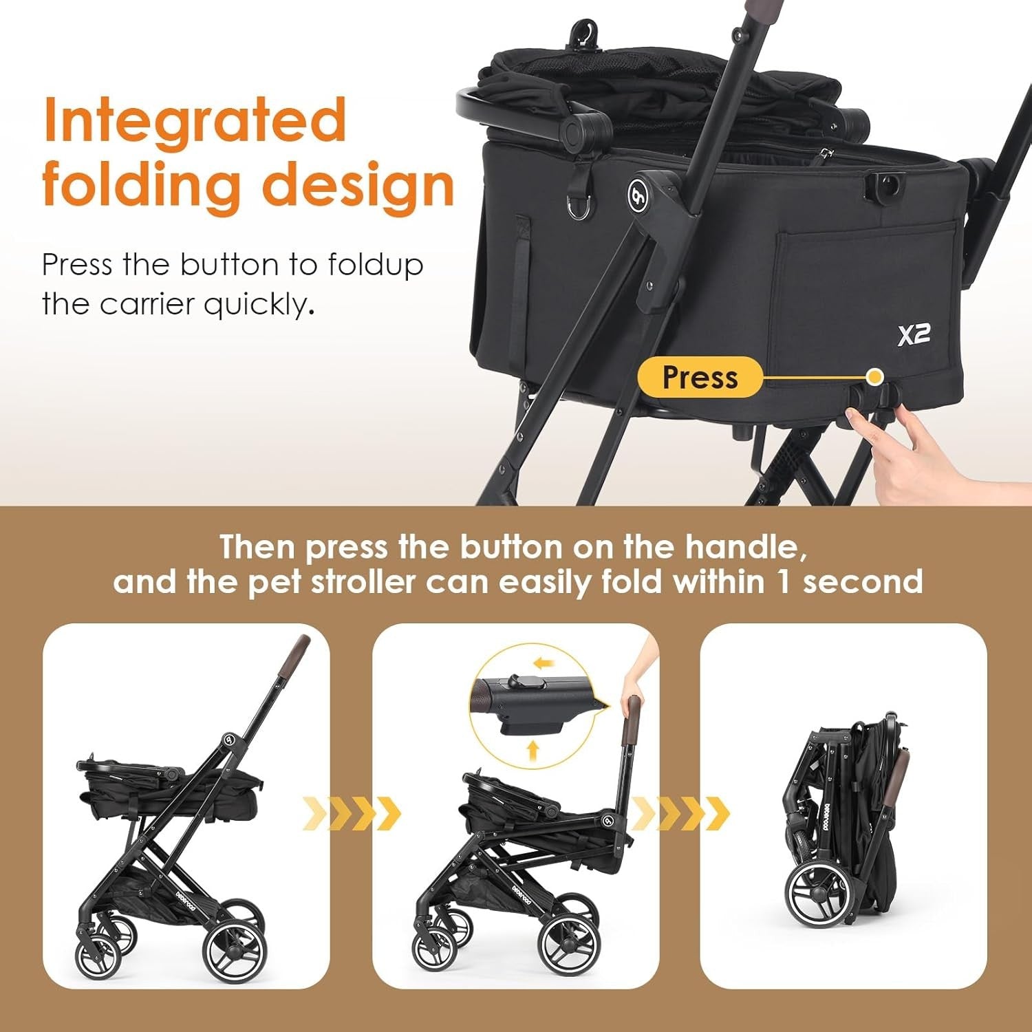 Pet Stroller Dog Pram 3 in 1 Detachable Carrier Foldable for Small Pets