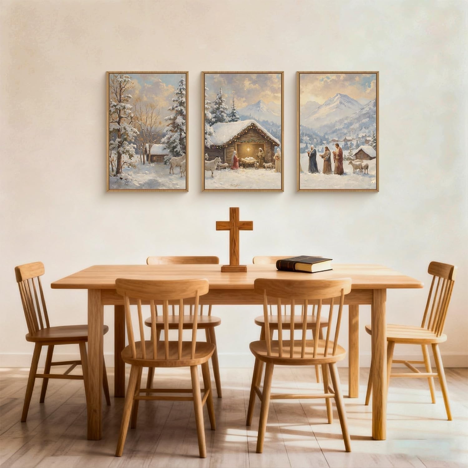 Nativity Framed Canvas Wall Art Set 3 Christian Christmas Winter Decor
