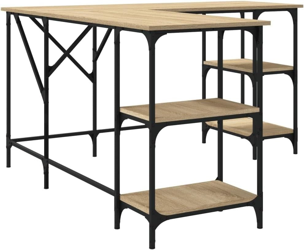L-Shape Corner Desk with Shelves 139cm Sonoma Oak Home Office Computer Table