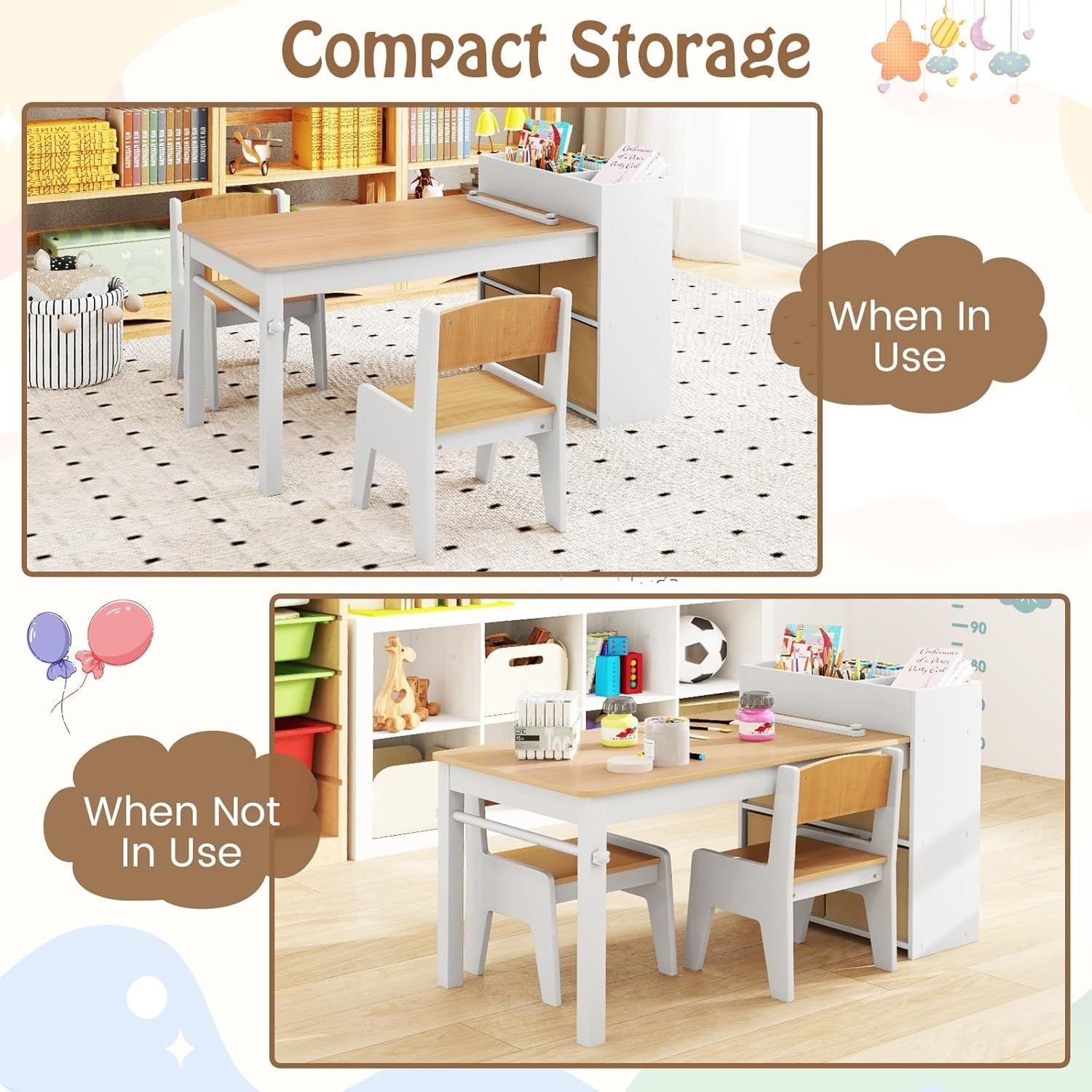 Kids Art Table & Chairs Set with Paper Roll + Storage – Drawing & Craft