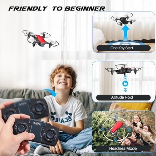 720P HD FPV Foldable Mini Drone with Altitude Hold & 3D Flip (2 Batteries, Red)