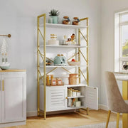 Modern 5 Tier Bookcase Storage Unit Display Rack with Cabinet Gold Frame