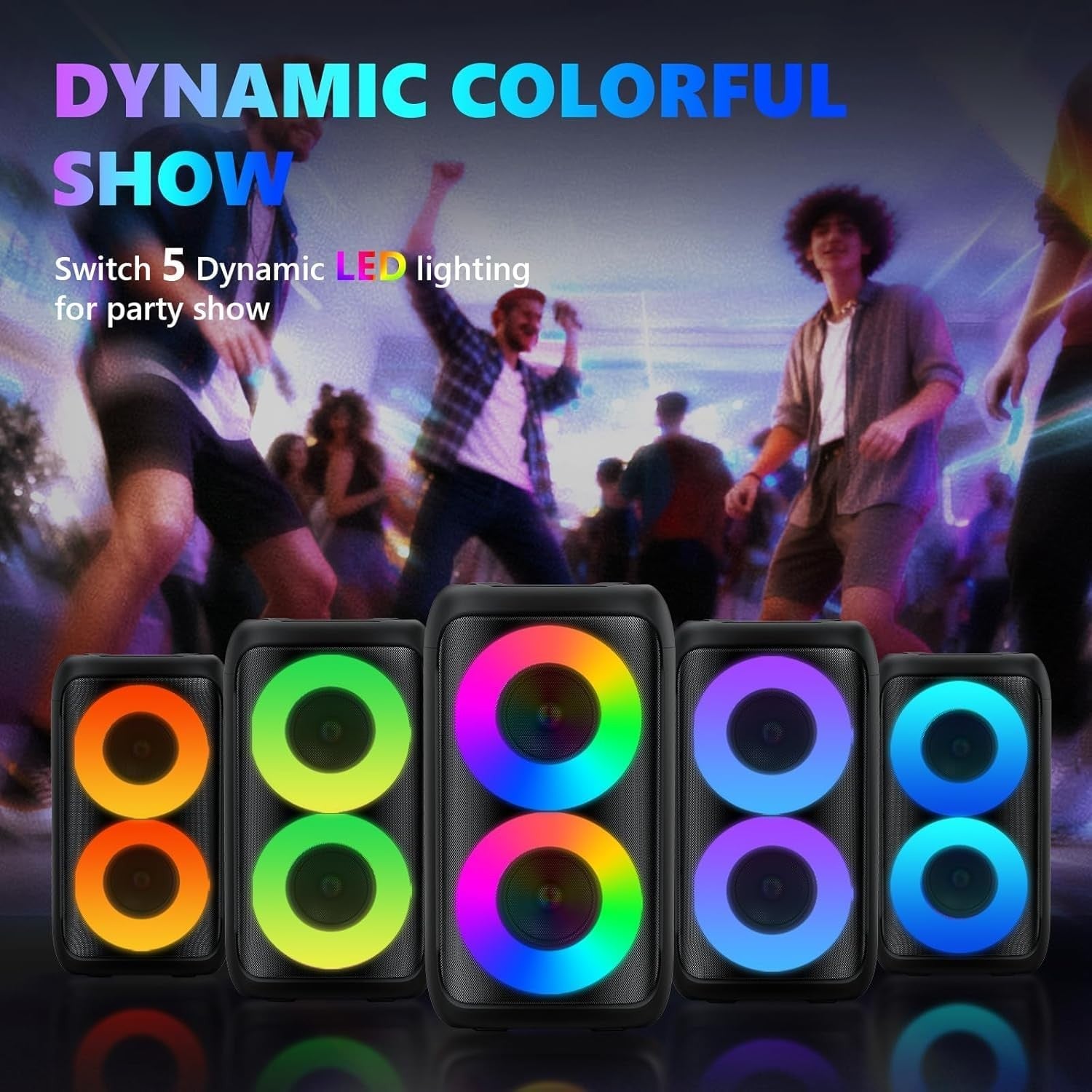 Karaoke Machine with 2 Wireless Mics Bluetooth Party Speaker LED