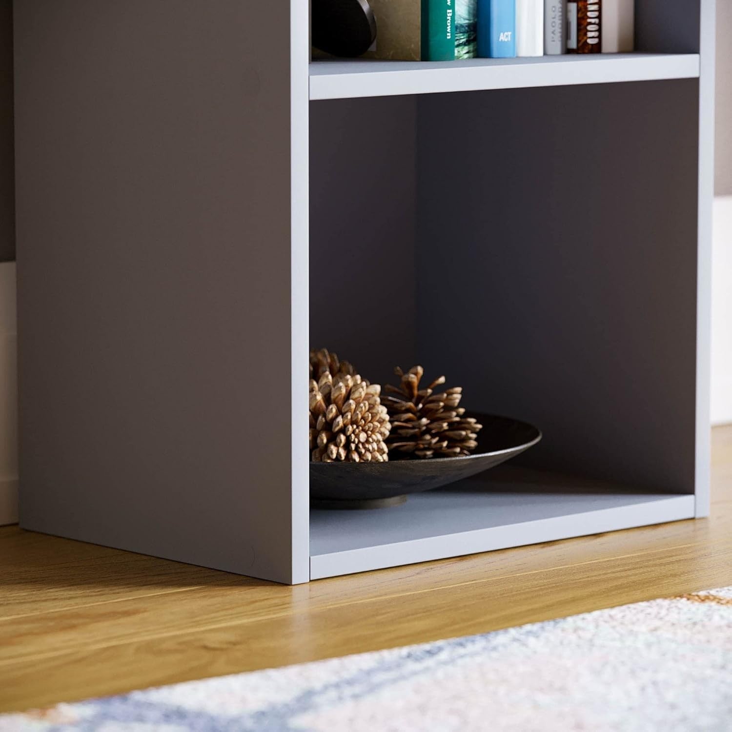 2 Tier Grey Wooden Cube Bookcase Small Storage Shelf for Living Room Office