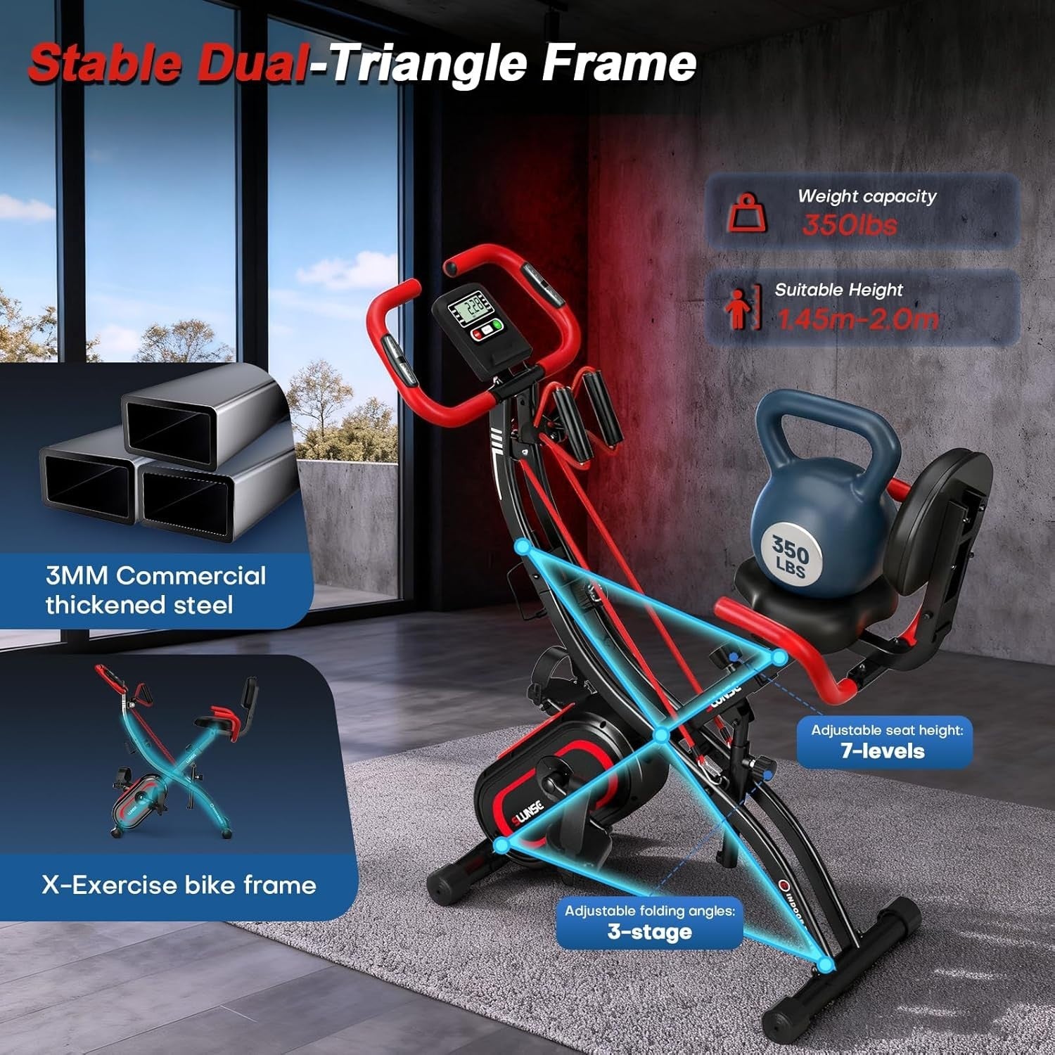 5-in-1 Folding Exercise Bike w/ 16-Level Magnetic Resistance, APP Sync, 350lb