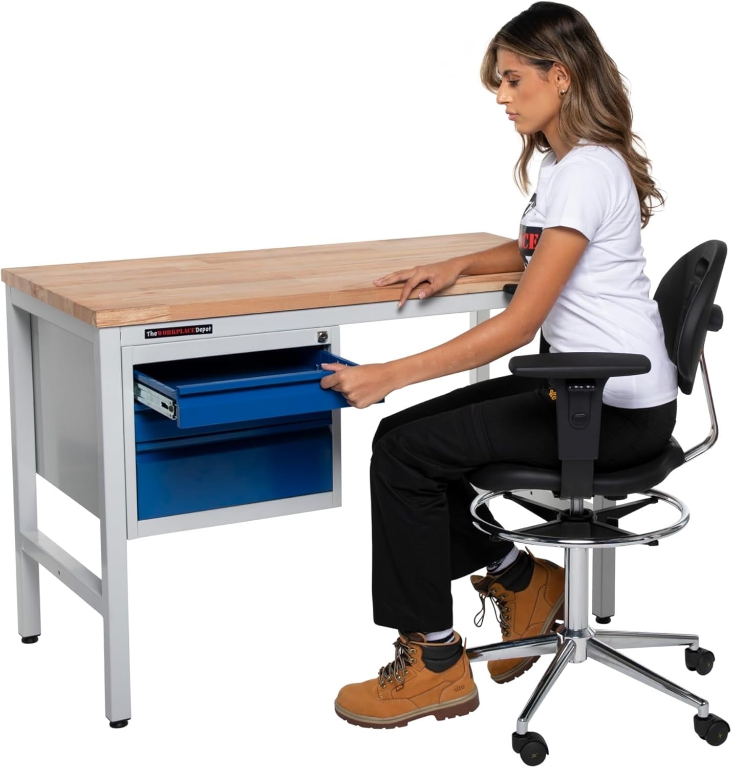 Metal Workbench 150kg Steel Frame with 30mm Wood Top Adjustable Feet 1200mm