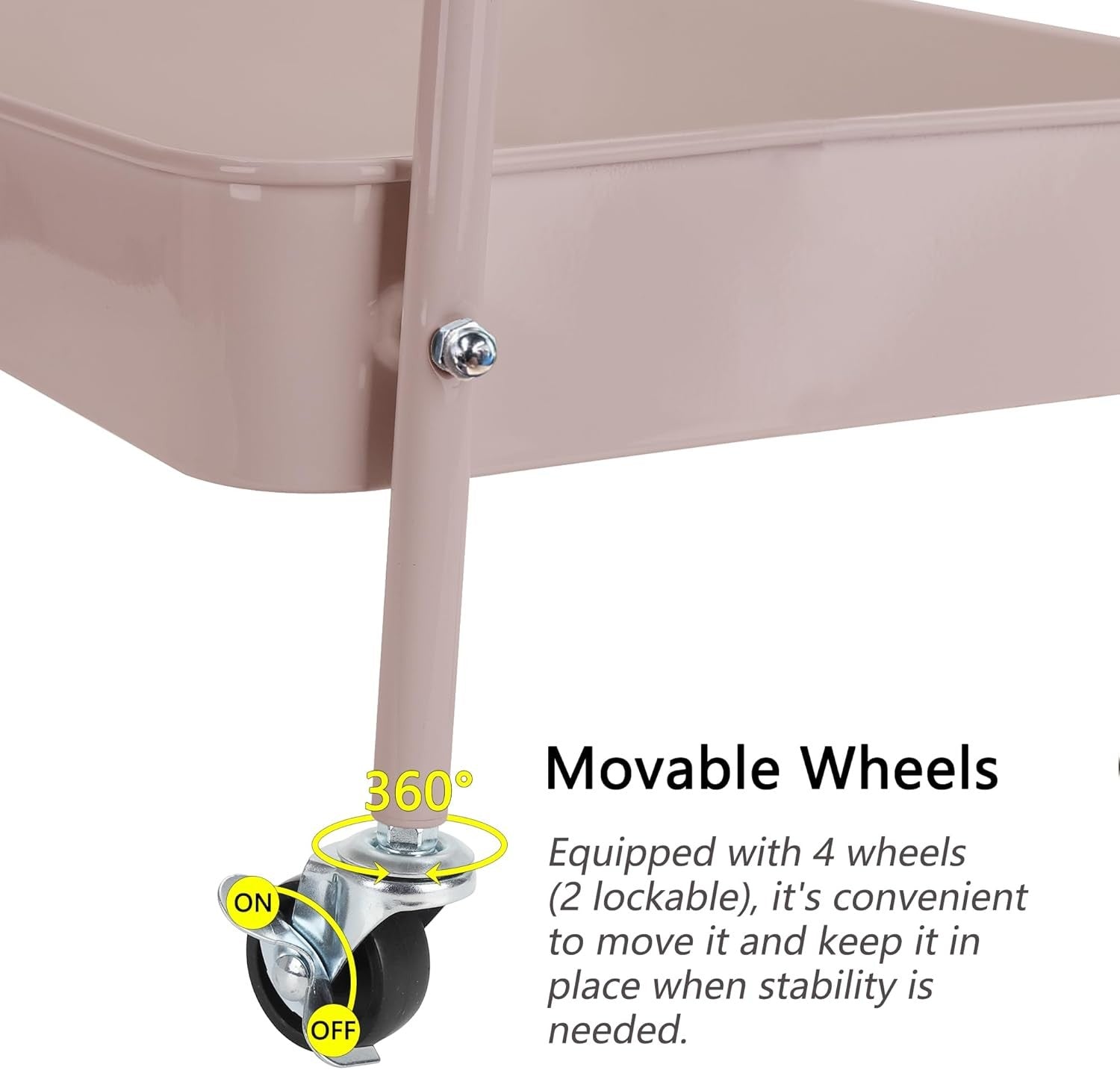 3 Tier Storage Trolley on Wheels Slim Metal Rolling Cart Lockable Castors