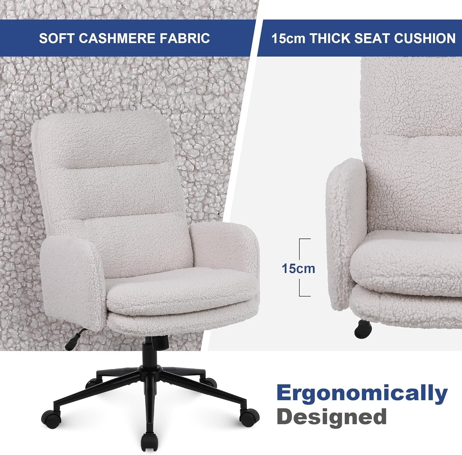 Ergonomic Desk Chair Reclining Swivel Office Home Adjustable Height Cream