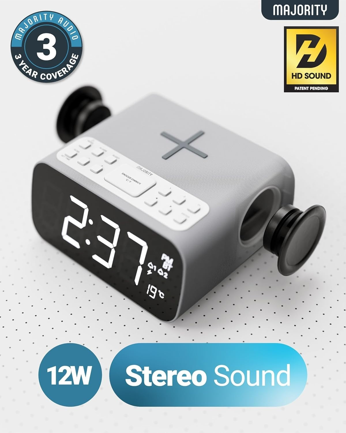Bluetooth FM Alarm Clock Radio with Wireless Charging & Dual Alarm