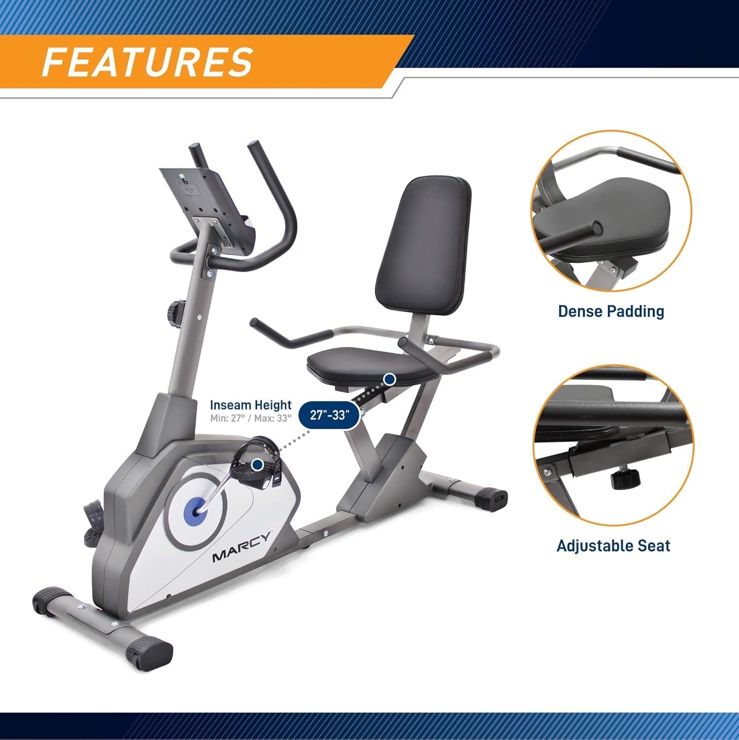 Recumbent Exercise Bike Magnetic 8 Level LCD Adjustable Seat Quiet Home Fitness
