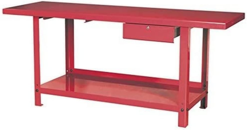 Red Steel Workbench 2m with Lockable Drawer 900kg Capacity Heavy Duty