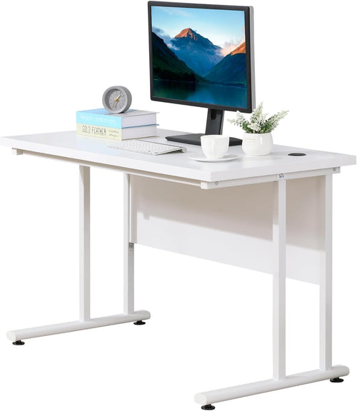White 120x60cm Computer Desk w/Cable Holes, Metal Legs & Adjustable Feet