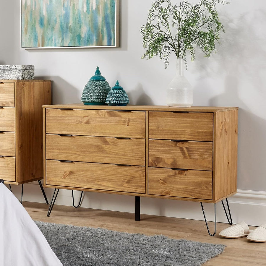 Industrial 6 Drawer Chest Pine Wood Storage Sideboard Cabinet Unit