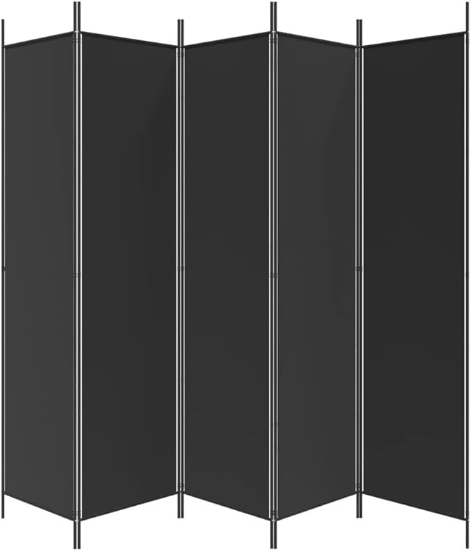 5 Panel Black Folding Room Divider 250x200cm Fabric Privacy Screen Partition