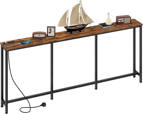 Slim Narrow Console Table with Power Outlet & USB Ports, 180x18x82 cm