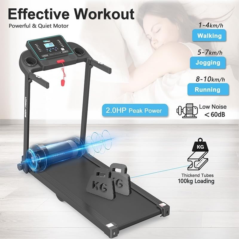 Foldable Bluetooth Treadmill Home Gym 10km/h App Compatible Compact