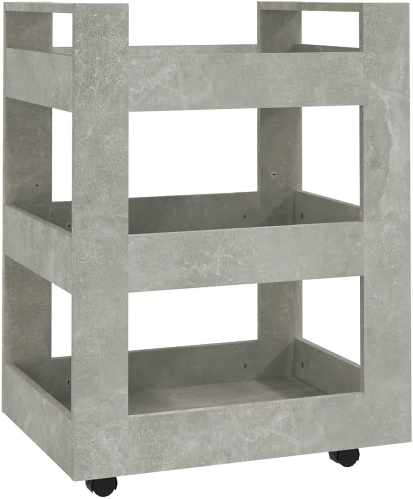 Concrete Grey Rolling Kitchen Trolley 3 Shelf Storage Cart