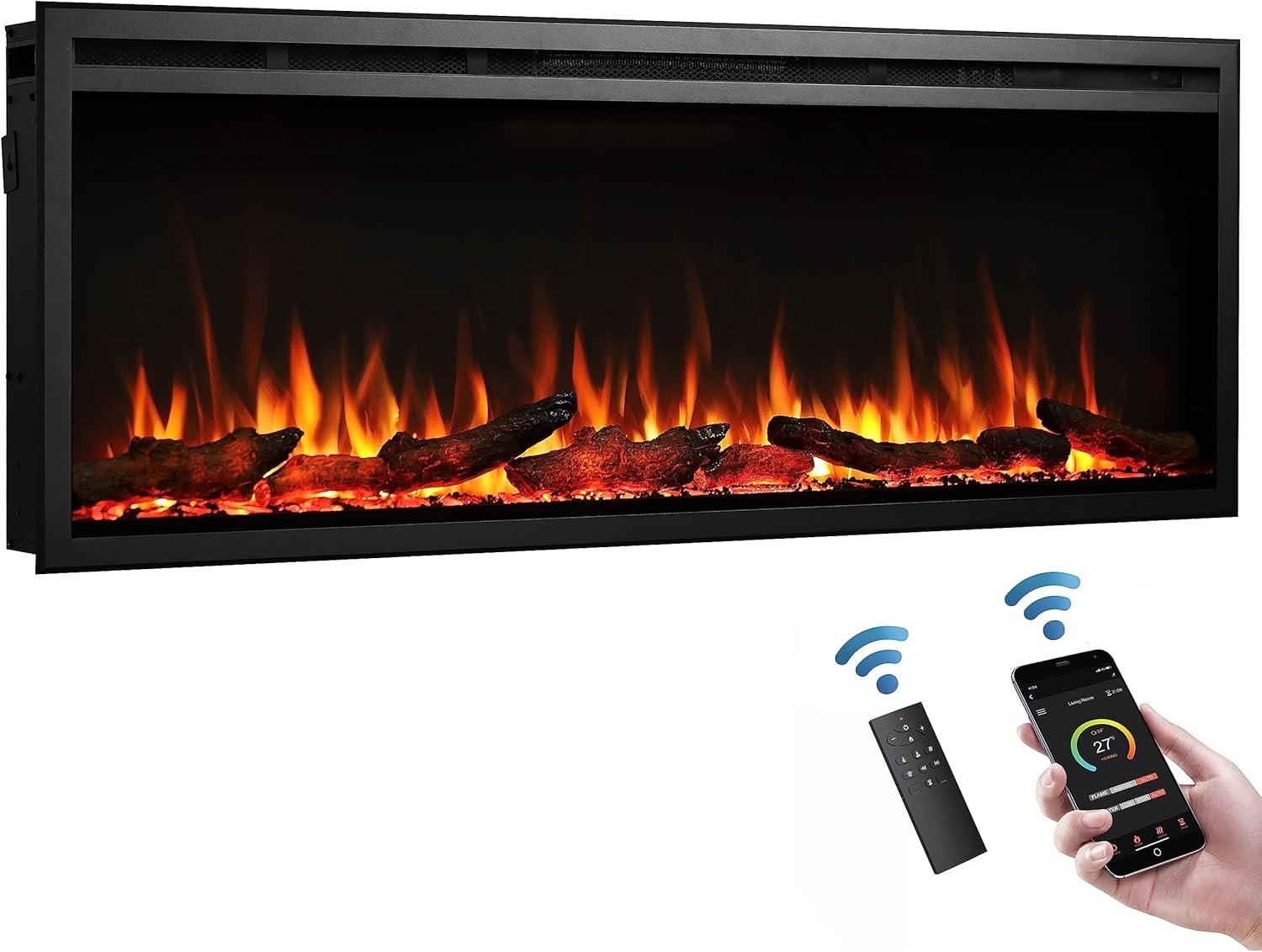 50" Wall Mount Electric Fireplace Multi Flame Colors 750W-1500W Heat