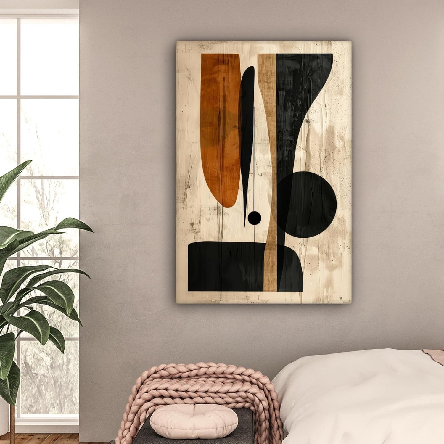 Large Abstract Canvas Wall Art Beige Black Modern Geometric Print 80x120cm