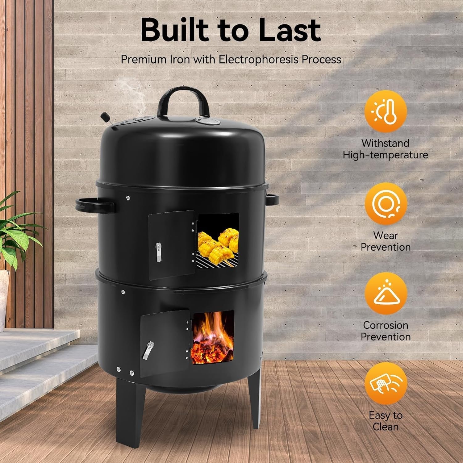 3-in-1 Charcoal BBQ Smoker Grill Outdoor Cooker – Portable Tower Barbecue