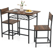 3-Piece Rustic Brown Bar Table Set with 2 Stools & Storage Rack Dining Furniture
