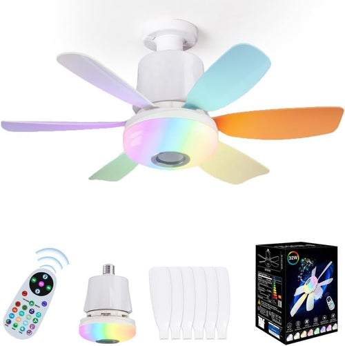 VIMAZ 32W Ceiling Fan with Lights, RGB Music, E27, 3-Speed, 6 Blades, Remote