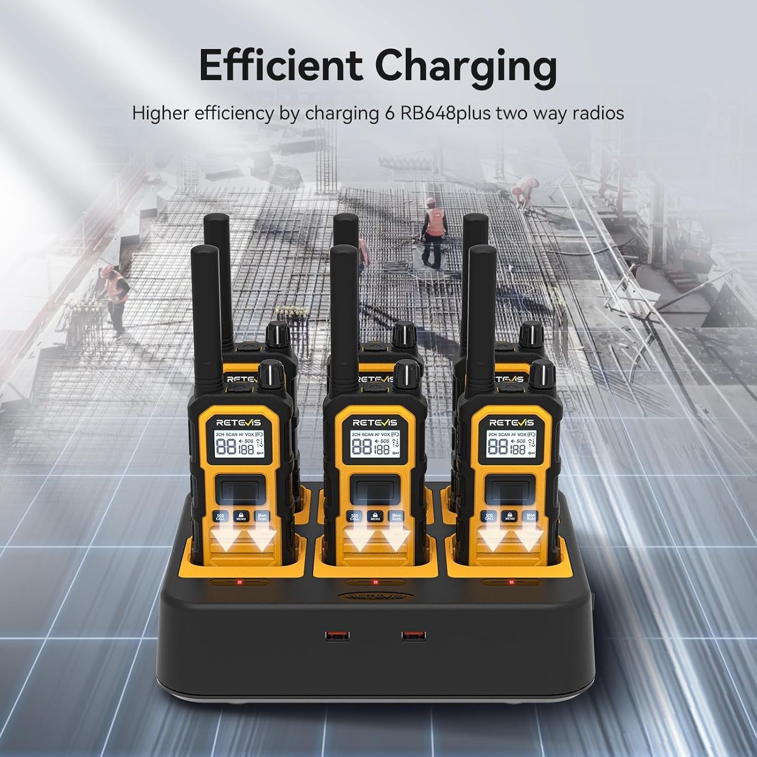IP67 Waterproof Walkie Talkies 6 Pack Long Range Industrial Two Way Radio